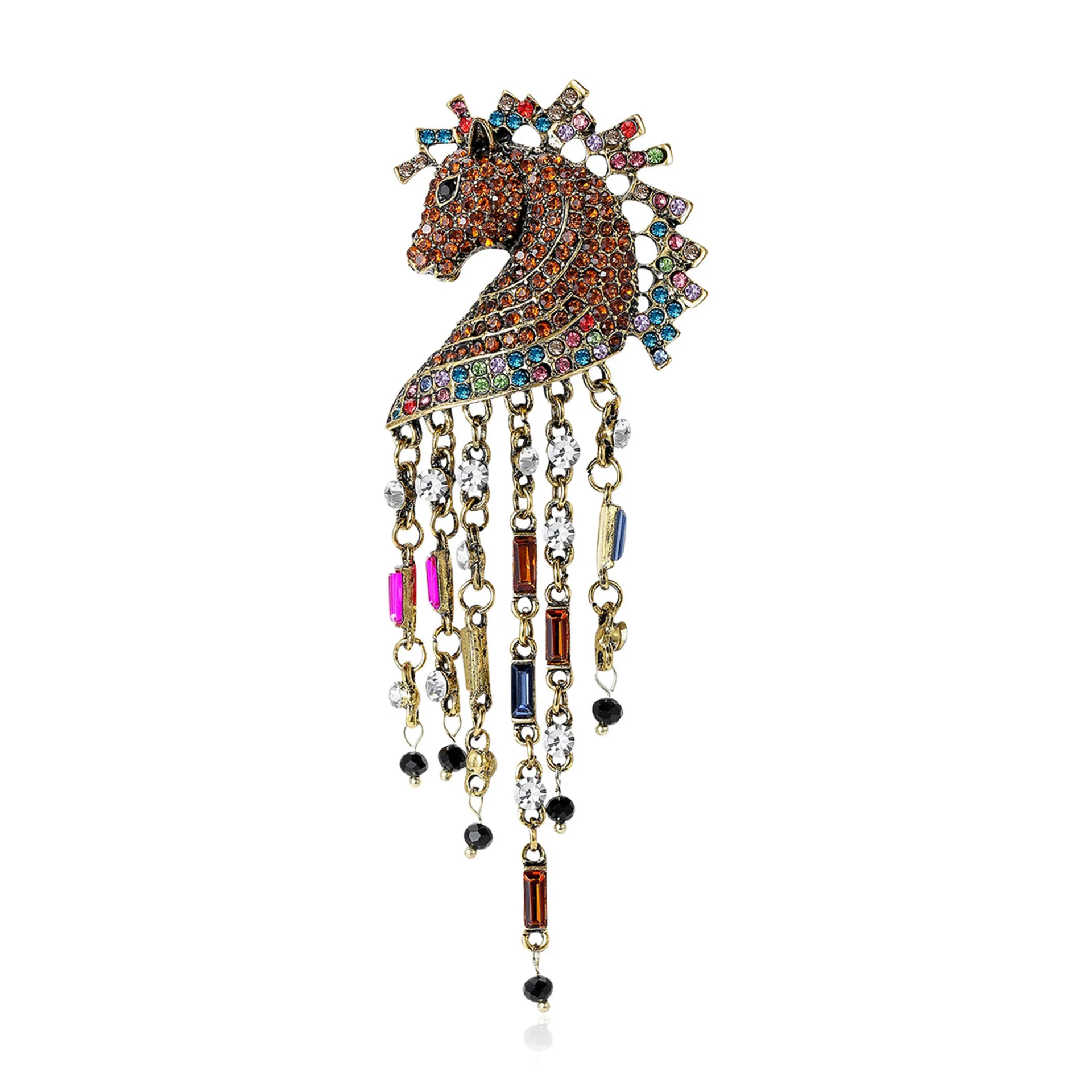 

Luxurious And Fashionable Rhinestone Horse Head Pendant Brooch, Unisex, Regular Fringed Animal Brooch, Event Daily Jewelry
