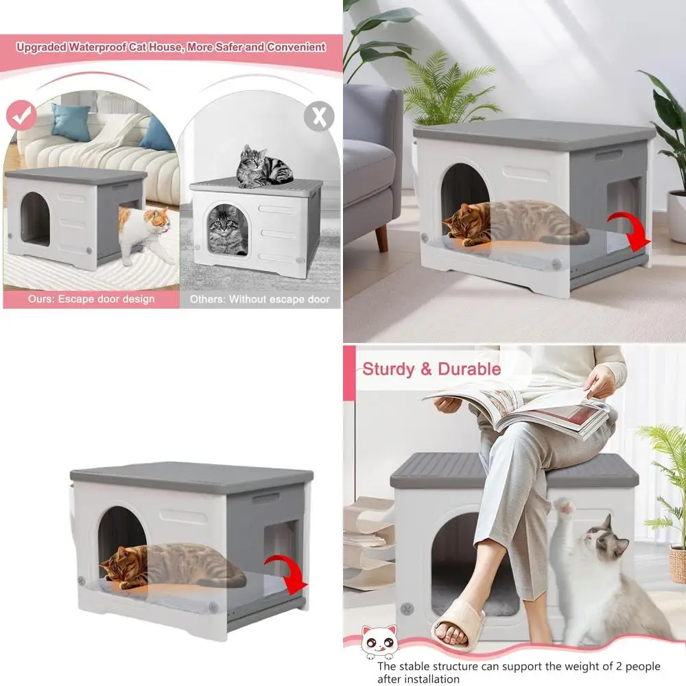 

Weatherproof Outdoor & Indoor Cat House with Easy Entry Door, Durable Shelter for Cats and Small Pets, Easy Assembly and Cleanin