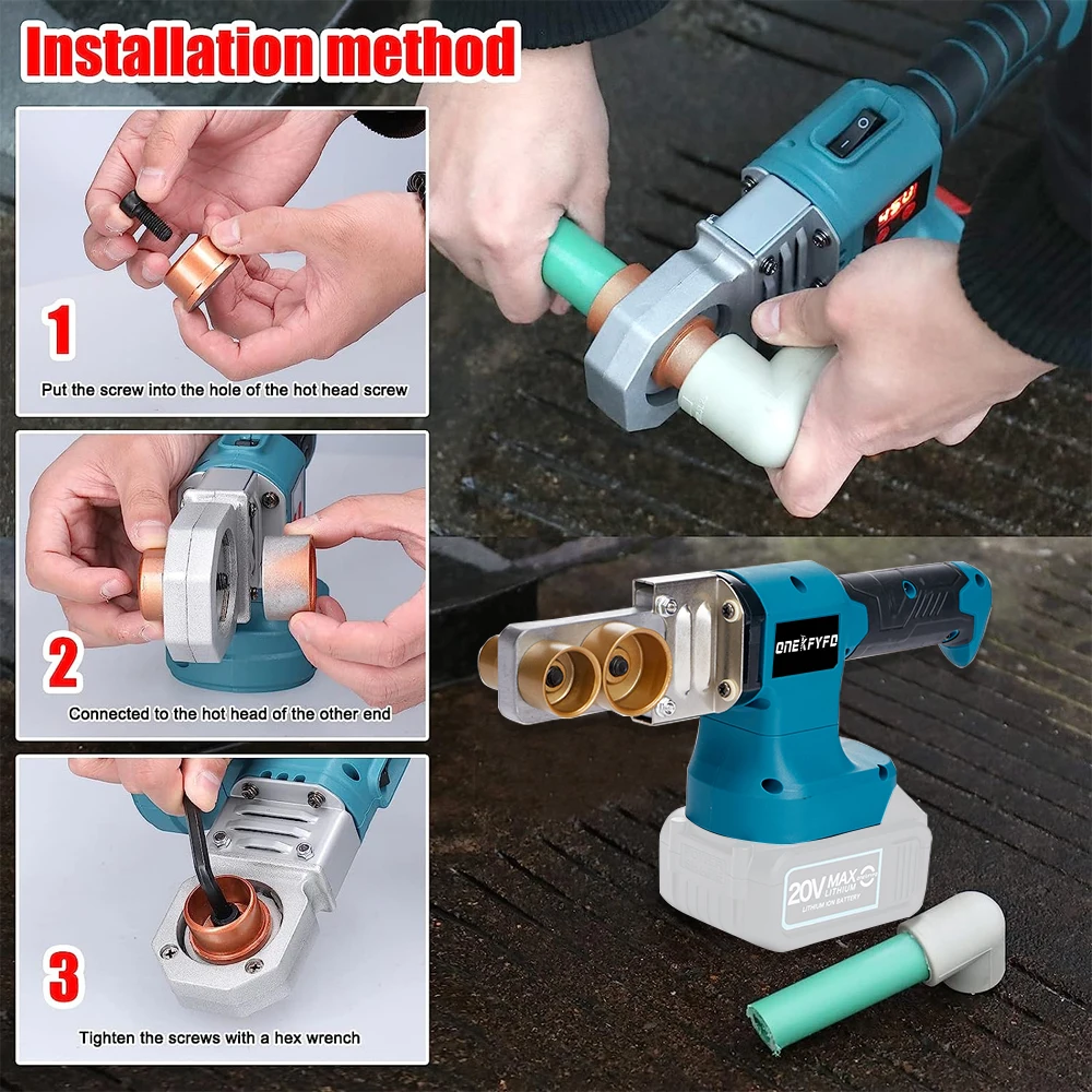 Electric Cordless Pipe Welding Machine Fuser PE/PPR/PPC Soldering Iron Plastic Tube PP Heating Hot Melt For Makita（No Battery）