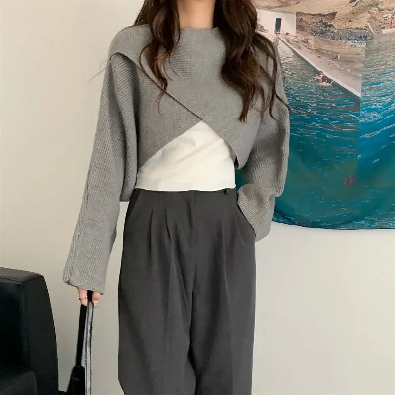 Women Clothes Korean Irregular Solid Color O-neck Long Sleeve Pullovers Autumn Fashionable Loose Sweater Ladies Sweet Knitting