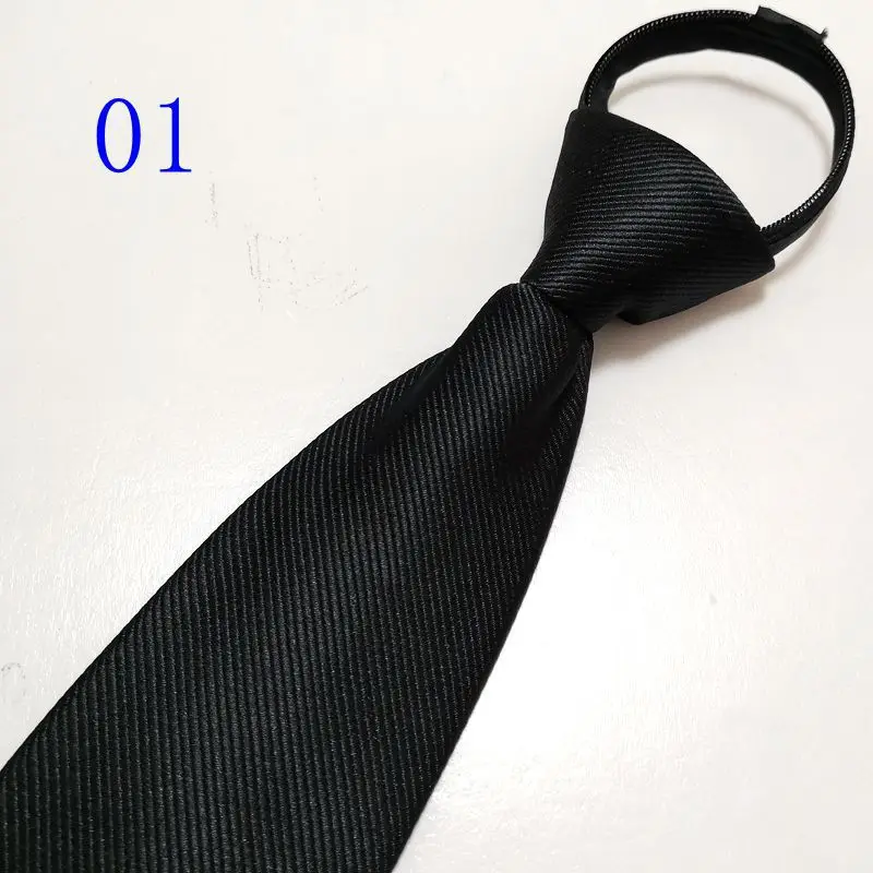 Corbatas con cremallera para hombre, corbata de 8CM, corbatas de seda de lunares a rayas sólidas, corbata con cremallera automática para hombre, corbatas perezosas azules