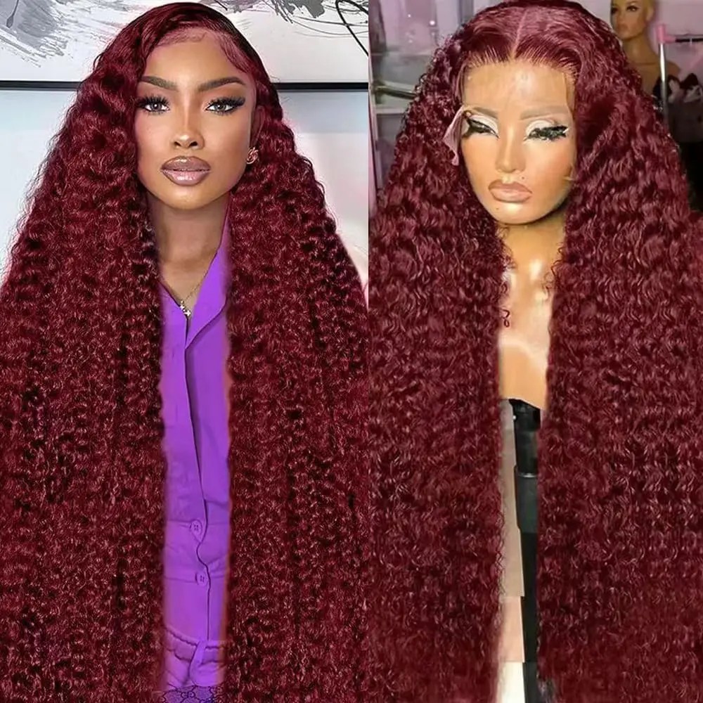 

99j Бордовые парики с глубокими волнами Человеческие волосы 13X6 Вьющиеся глубокие волнистые предварительно выщипанные Hd Прозрачные кружевные фронтальные парики Бразильские волосы