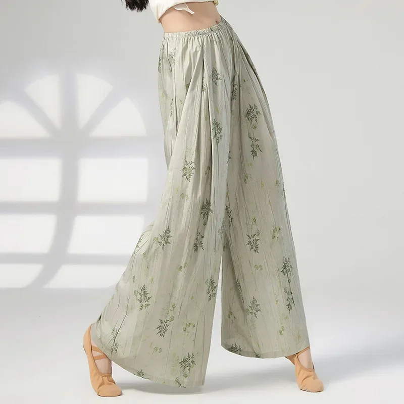Modern dance loose straight print wide-leg pants practice suit Chinese folk classical dance