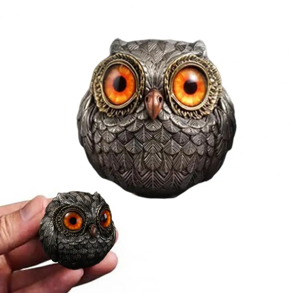 Cartoon Cute Animal Owl Statue Big Eyes Handmade Realistic Feathers Metal Owl Figurine Home Decor