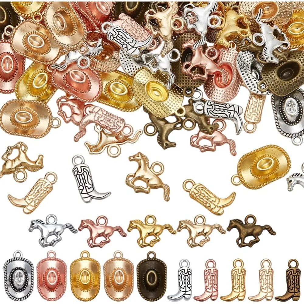 

120PCS 15 Styles Western Themed Cowboy Charms Western Horse Charms Alloy Cowboy Boot Hat Pendants Charms Cowboy