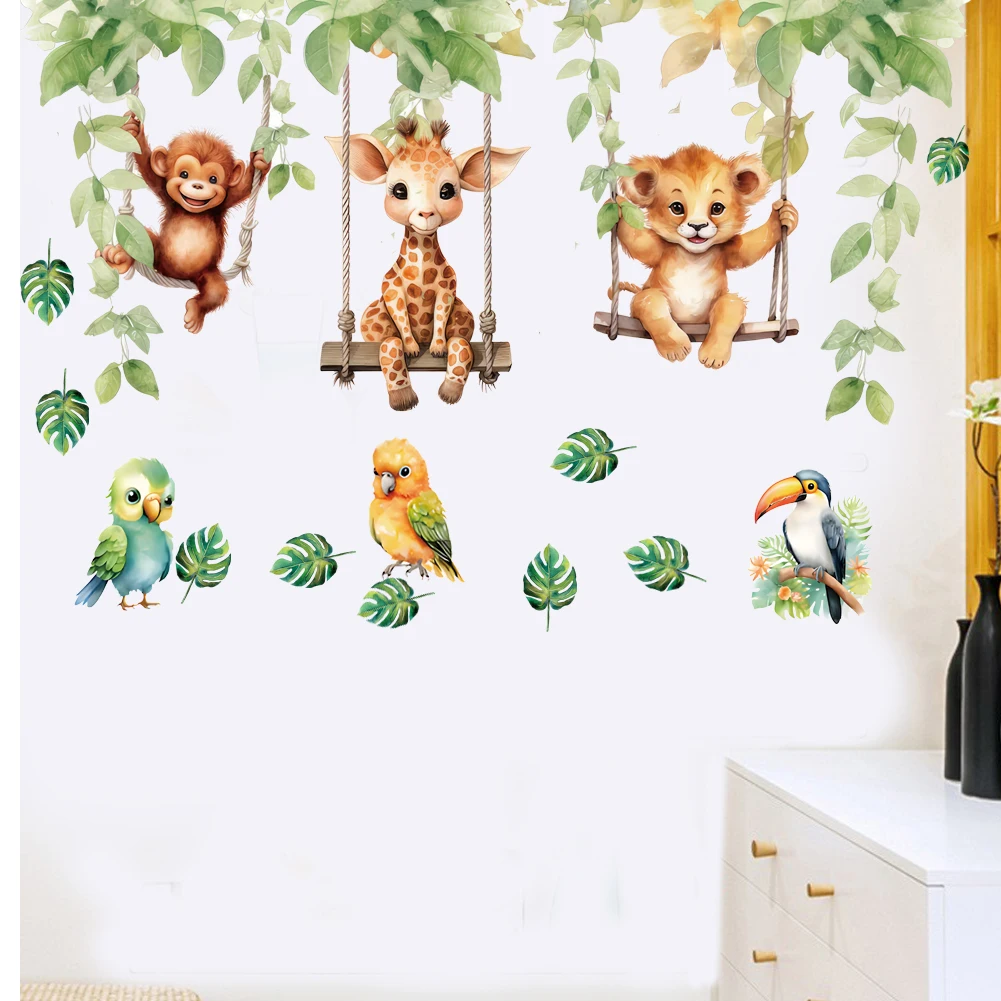 Cartoon Jungle Woodland Animals wall stickers for kids rooms children bedroom decals 3d vivid poster Decor murals Beby Favors