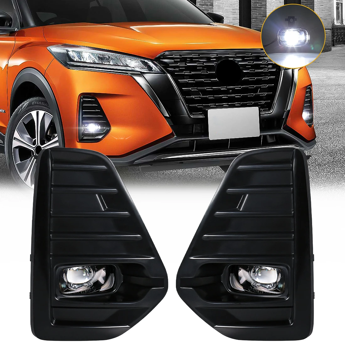 

GEFENSI For Nissan Kicks 2021 2022 Fog Lamps Led Kit Front Bumper Headlights Daytime Running Lights DRL Auto Daylights Car Acces
