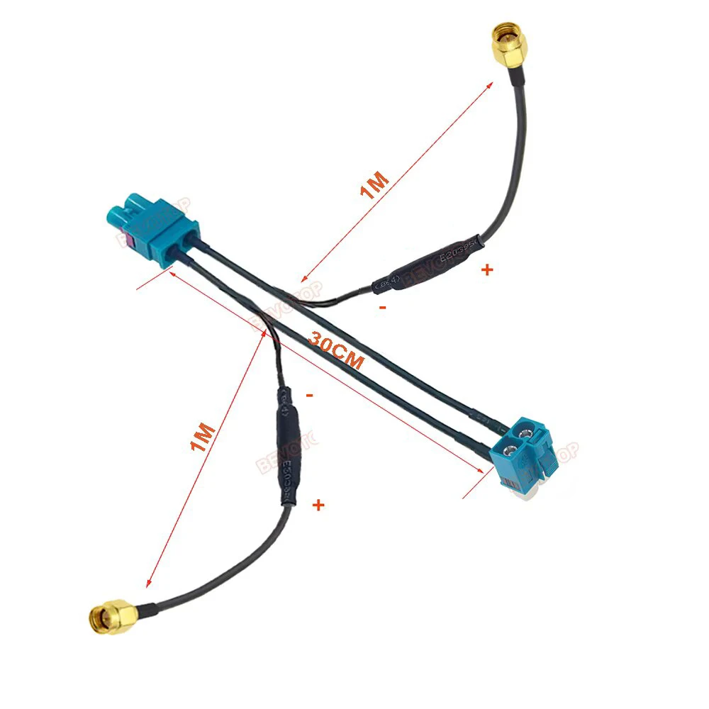 BEVOTOP Twin Fakra Z Male Female to 2 SMA Female Splitter cables With Diode Custom-made RF Coaxial Cable Jumper