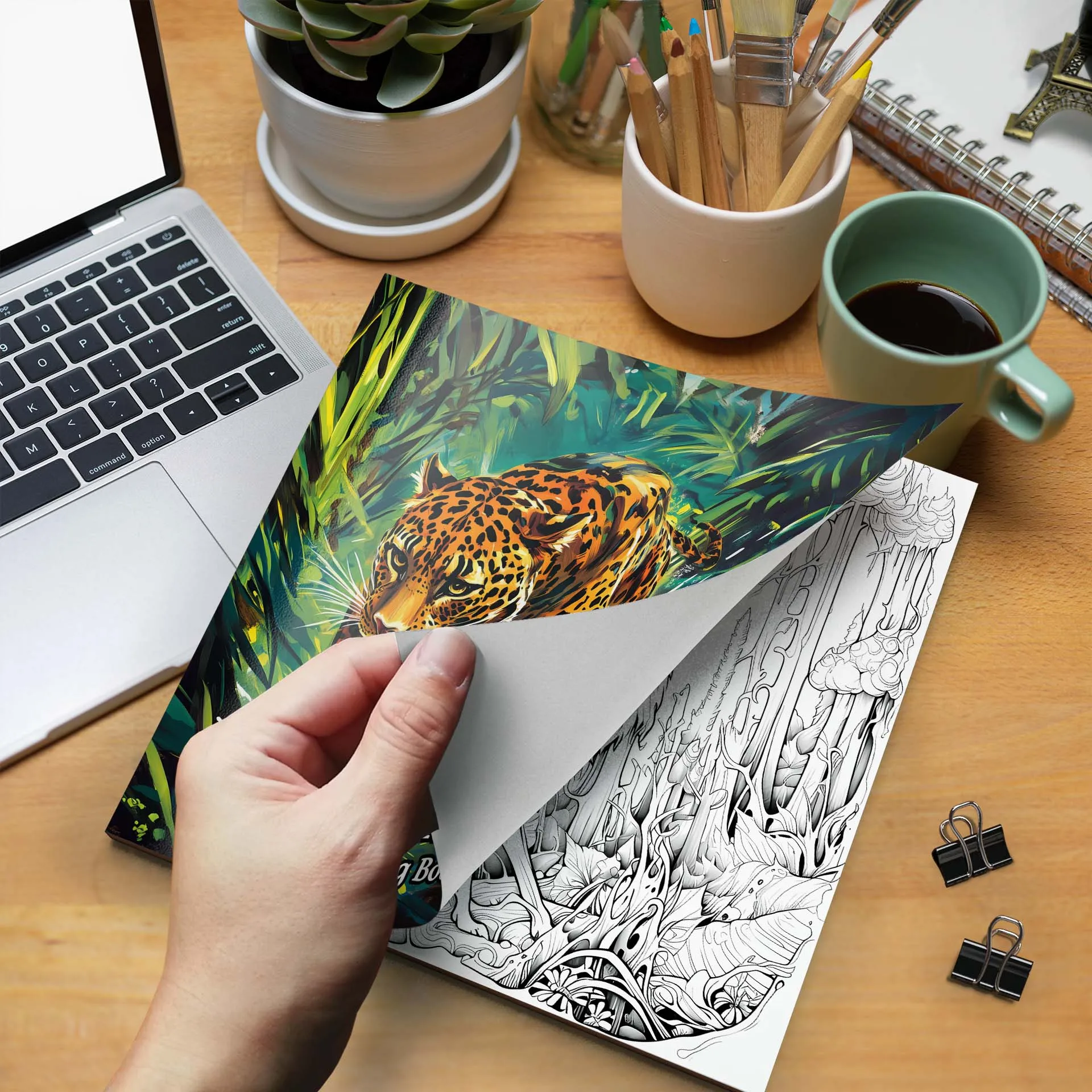 Jungle Animals Coloring Book Teenagers Colouring Book, 24 Different Patterns, Stress Relief, Birthday Gift Adults Picture Books image 3