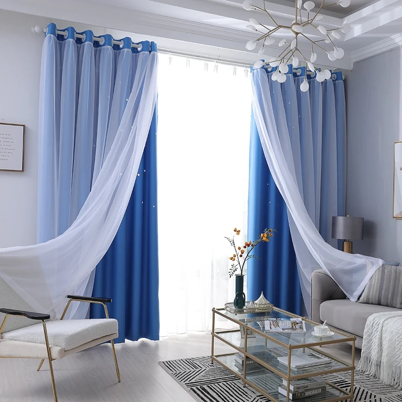 

2 Panels Stars Curtains Blackout Curtains for Bedroom Decorative Curtains Solid Color High Shading Double Layer Curtains 40x84in