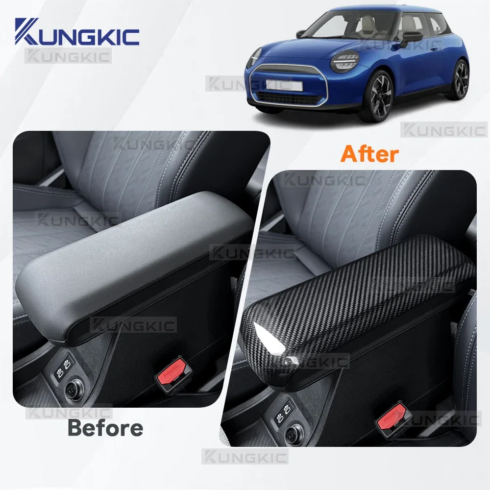 Hard Dry Carbon Fiber For BMW Mini Cooper S F65 F66 F67 2024 2025 Car Armrest Box Cover Frame Sticker Interior Styling Accs