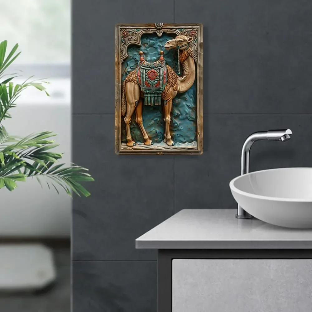 Camel Wall Art, Metal Sign, Relief Design, Moisture Resistant, Bend-Resistant, Vintage Decor for Home, Garden, Studio - A1094