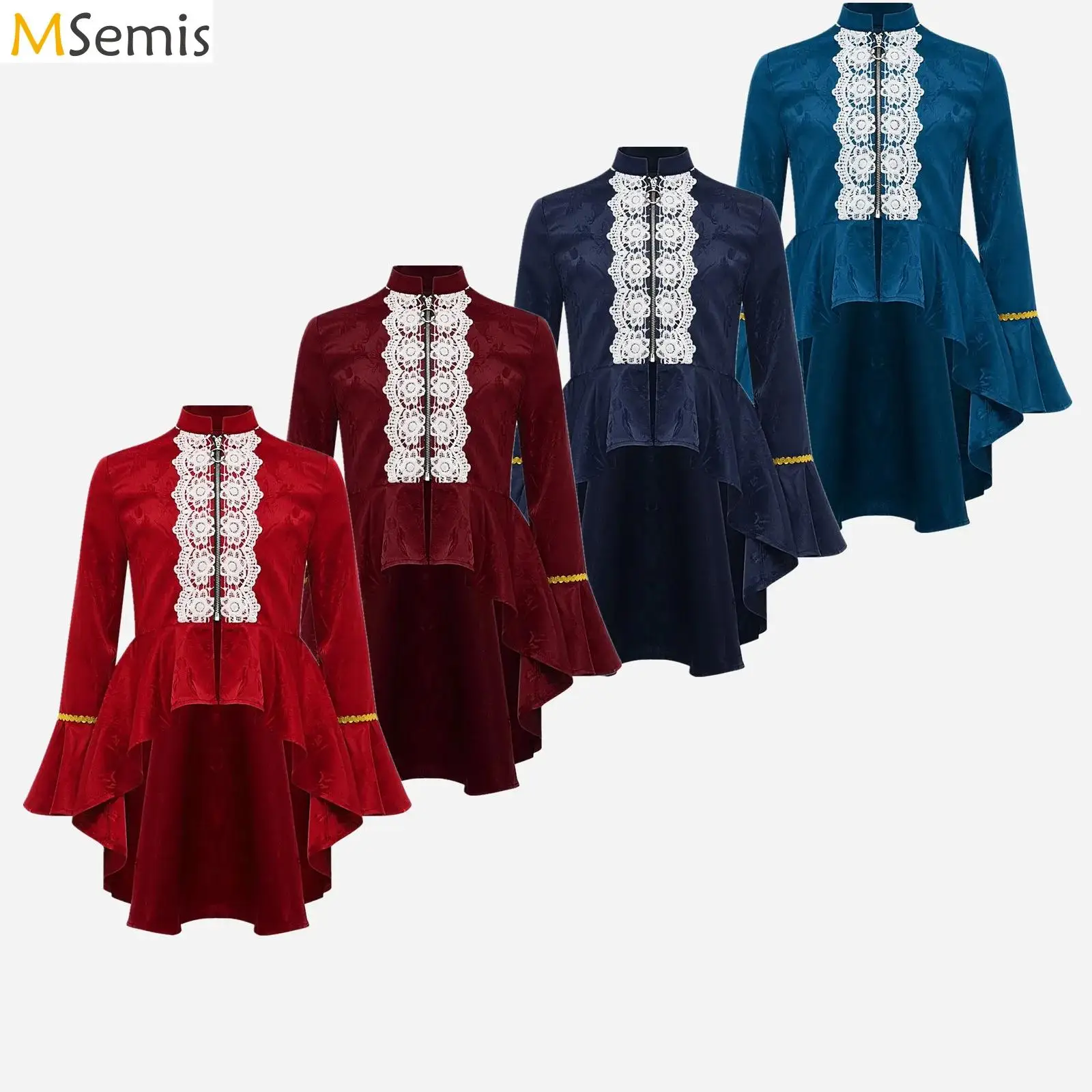 

Girls Pirate Gothic Steampunk Victorian Tailcoat Medieval Renaissance Carnival Cosplay Costume Long Sleeves Lace Flounce Jacket