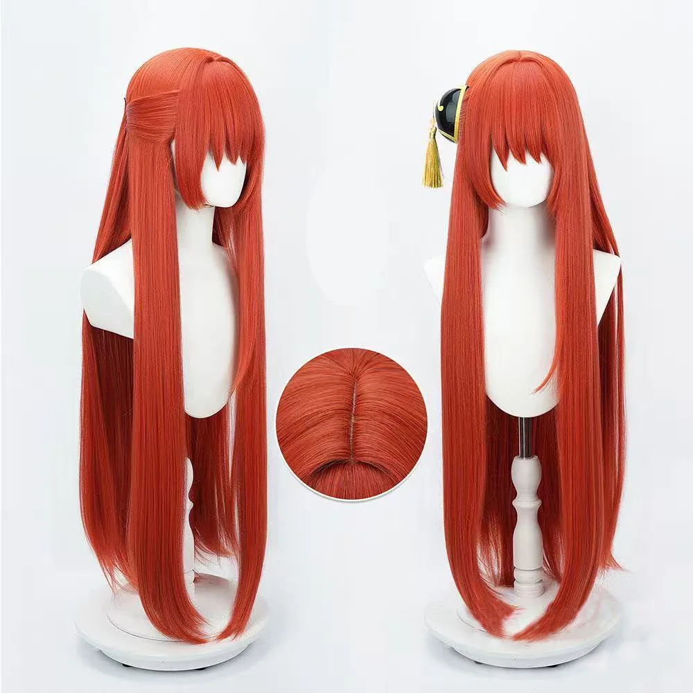 Langer und kurzer orangefarbener Bob und langes glattes Haar Silver Soul Anime Cosplay Styling Perücke