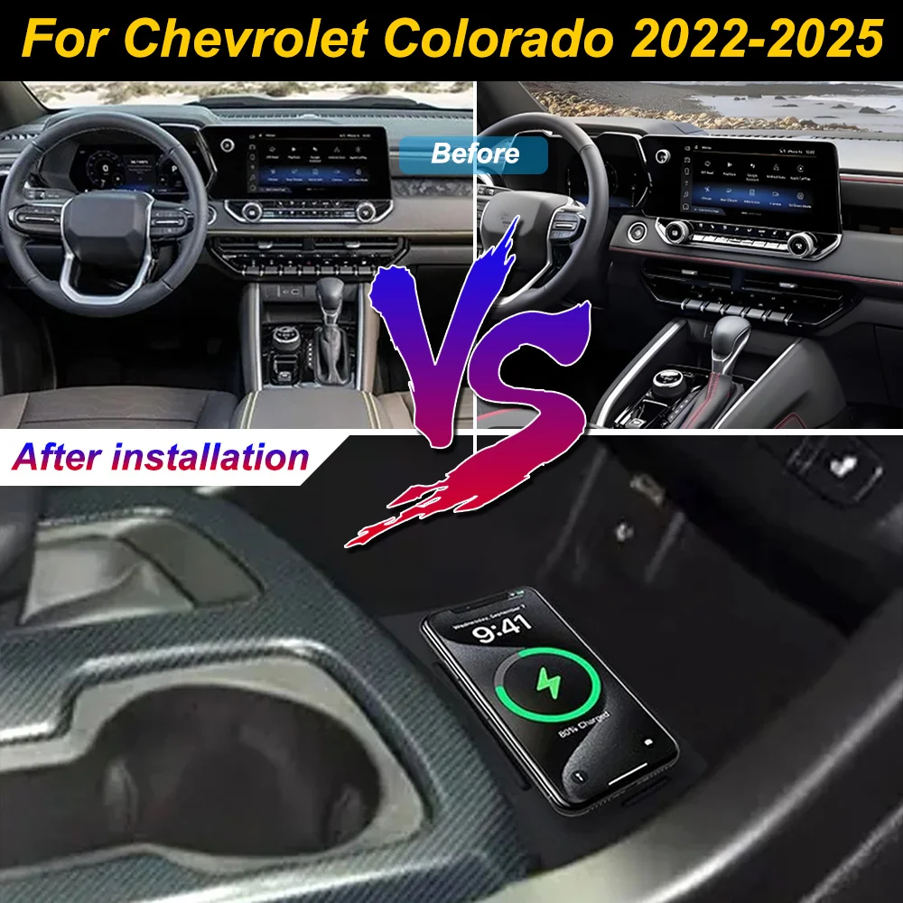 for Chevrolet Colorado 2022-2025 Car Wireless Mobile Phone Charger Center Console Storage 18W iPhone fast charge plate holder