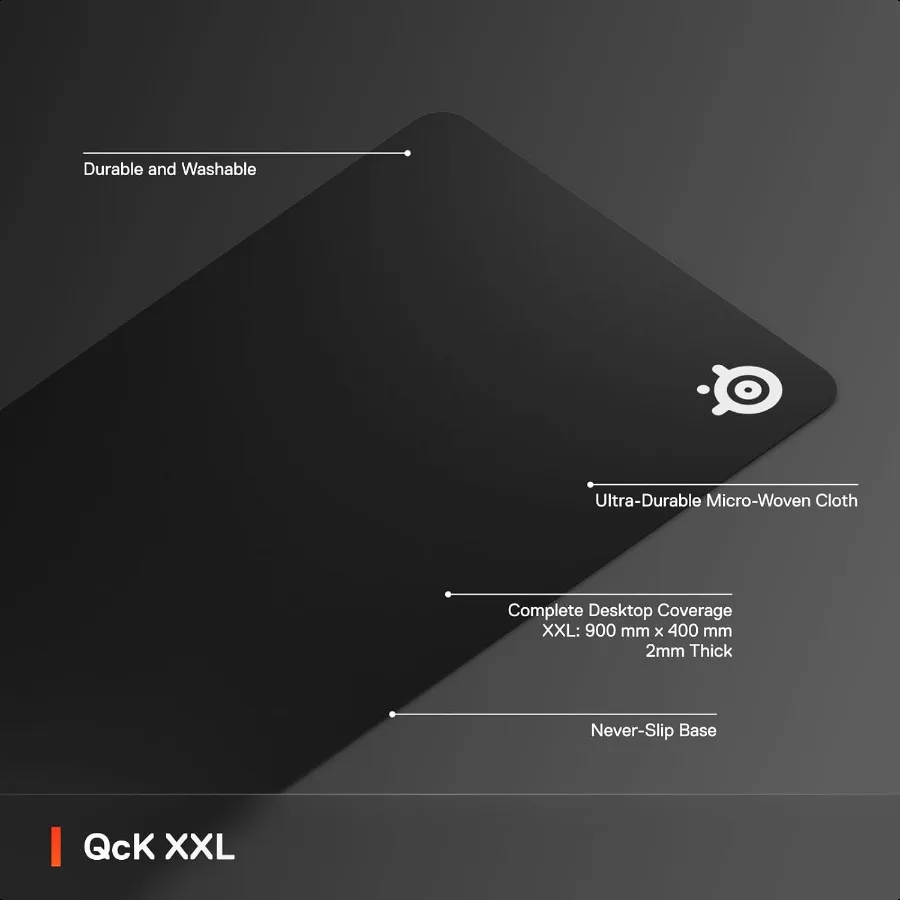 QcK Gaming-Mauspad, XXL-Stoff, Peak Tracking und Stability, Esports-Mauspad, NeverSlip, vollständige Schreibtischabdeckung