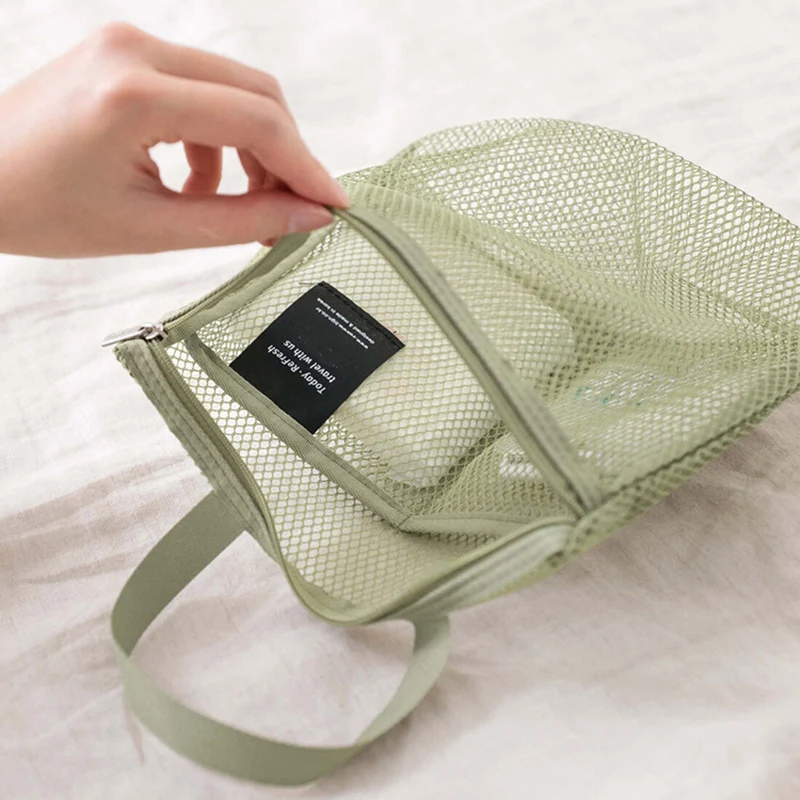 Mesh Makeup Toiletry Storage Organizer Bag Outdoor Handbag Portable Travel Washing Shower Tools Hanging Cosmetic Moving Pouch