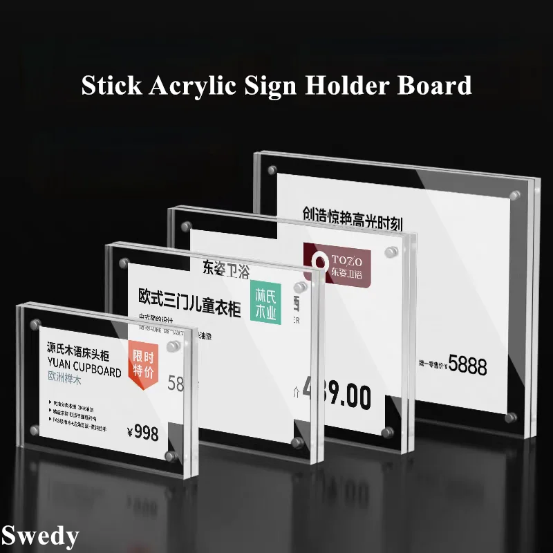 

A5 15x21cm Wall Mount Magnetic Acrylic Sign Holder With Tape Adhesive Stick Menu Price Label Tags Poster Picture Photo Frame