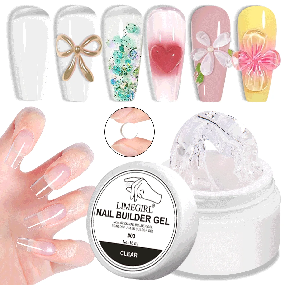 15g Solid Nail Extension Gel Non Stick Hand Phototherapy UV Gel Quick Building Gel Nails Tips Nail Art Prolong Nail Gel