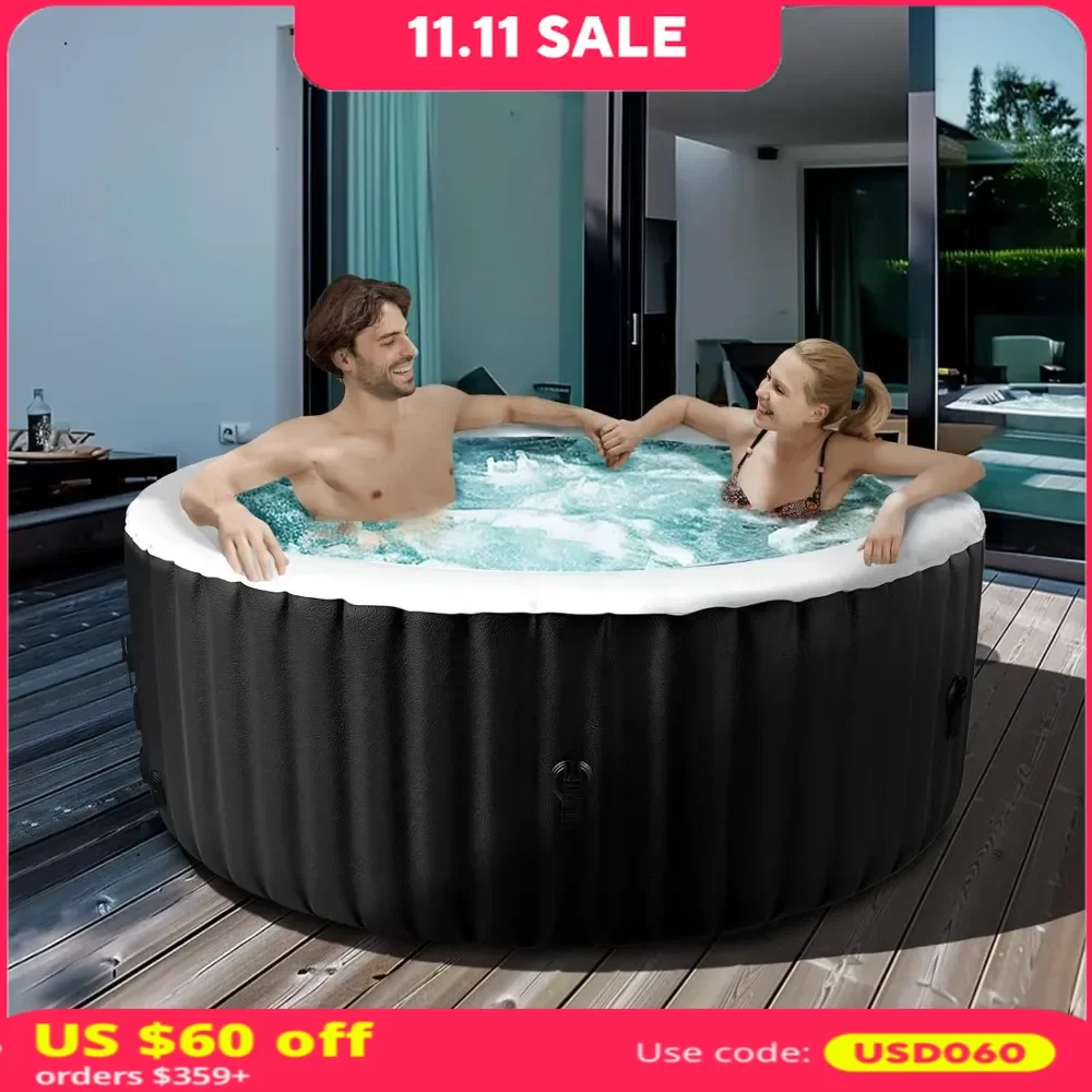 Inflatable Hot Tub，71” X 71” X 25”, 2-4 Person Portable，Round Outdoor Spa，with 110 Bubble Jets and Heater Pump, Filter，Hot Tub