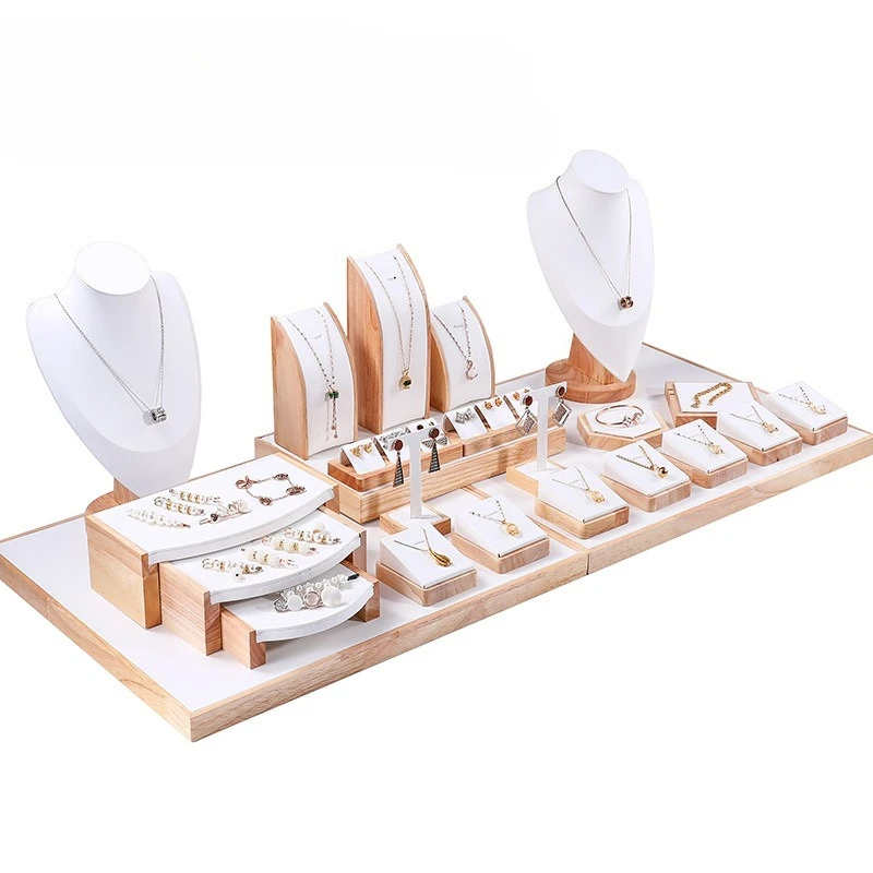 Spinning Jewelry Display Rack Ring Earring Bracelet Necklace White PU Countertop Holder for Shop Home