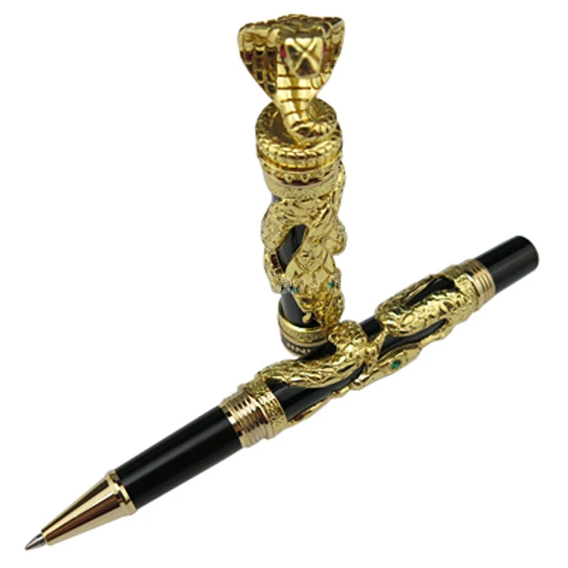 Jinhao Ancient Golden 3D Snake Cobra Texture Relief Sculpture Roller Ball Pen Refillable Professional Office Stationery Writing