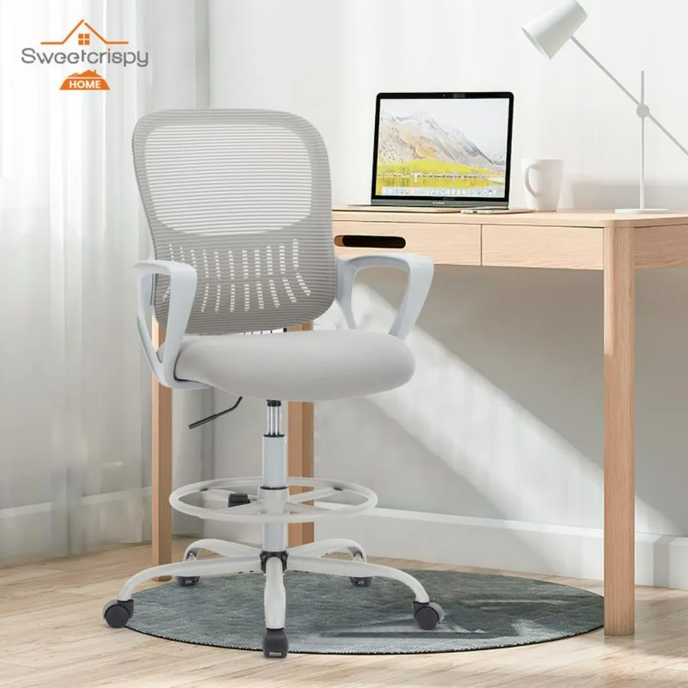 

Office Chair, Standing Ergonomic Counter Height Office Chairs with Flip-up Armrests and Adjustable Foot-Ring for Bar Height Desk