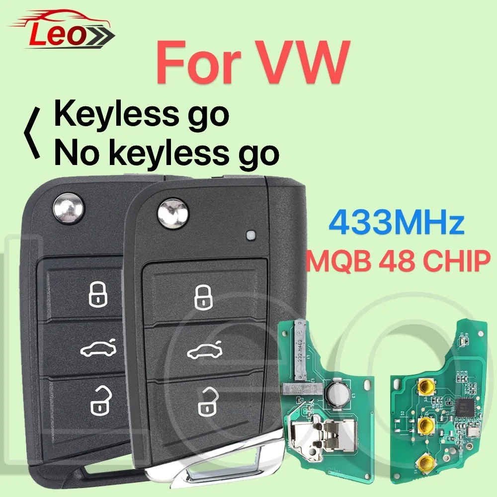 Leo Smart Flip Remote Key For VW Volkswagen Seat Golf 7 MK7 Touran Polo Tiguan Keyless Go / No Keyless Go 433MHz MQB48-CHIP