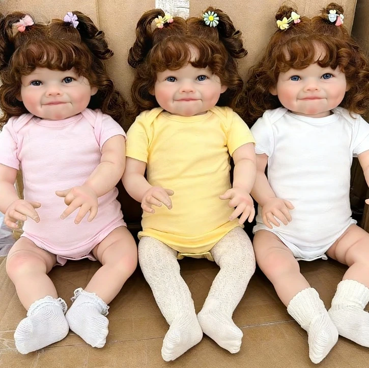 

Кукла-реборн Raya Twins, 60 см, с имплантированными кудрявыми волосами, реалистичными венами, высококачественная, для новорожденных, подарок для девочек