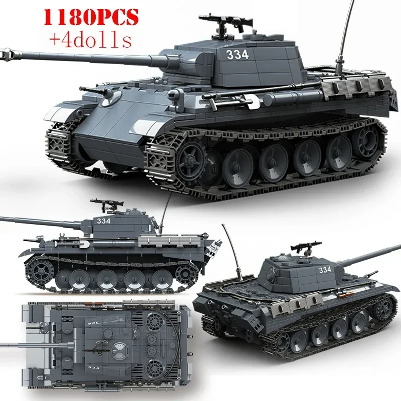 Military World War Russian T-34 KV-1 Heavy Tank Building Blocks Panther Sherman WW2 Tiger Panzer Maus Tanks Bricks Kid Toys Gift