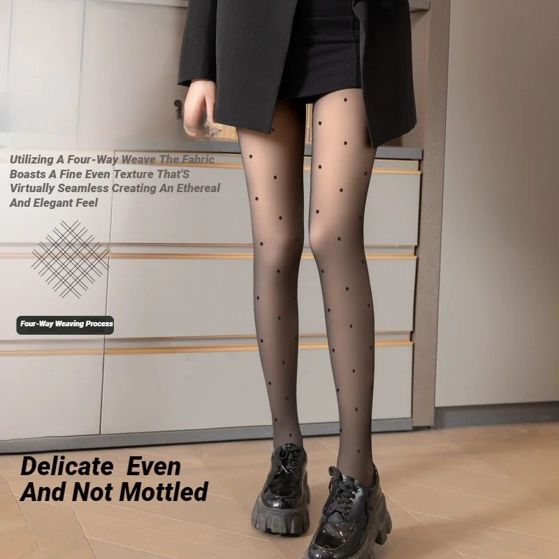 1Pcs Polka Dot Tights Thermal Stockings Women Pantyhose Winter Fleece Leggings Skin Effect Woman Insulated Sock Pants