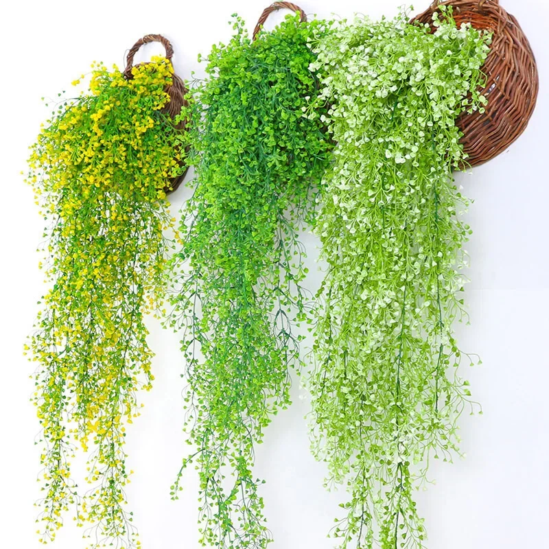 80cm Artificial Plant Rattan Golden Bell Willow Shooting Wedding Home Bar Wall Hanging Decoration Flower Plastic Flower