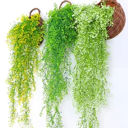 Planta Artificial de ratán de 80cm, campana dorada de sauce para bodas, hogar, Bar, decoración colgante de pared, flor de plástico