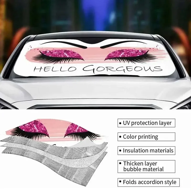 

Привет великолепный розовый блестящий макияж ресниц, солнцезащитный козырек для авто окна, летний блокировщик УФ-лучей Viso, солнцезащитные козырьки на переднее лобовое стекло автомобиля