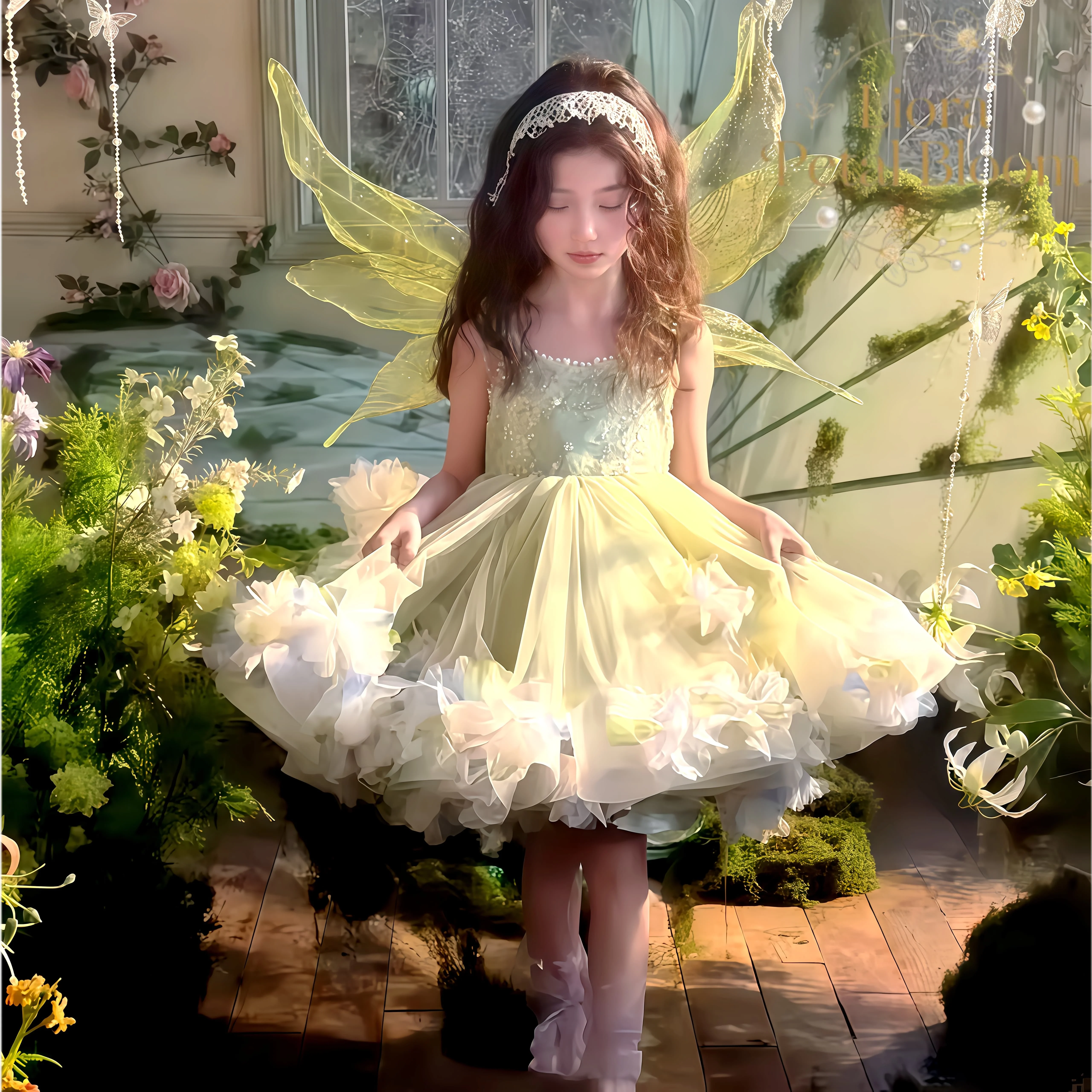 

Girls' Green Flower Fairy Dress Girls' Exquisite Formal Gown Flower Girl Dress Flower Girl Attire