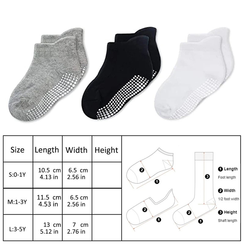 12 Paar einfache Kindersocken in Schwarz, Weiß und Grau, selbstklebende Anti-Rutsch-Socken, Baby-Lauflernsocken, Jungensocken und Mädchensocken – Detail 6