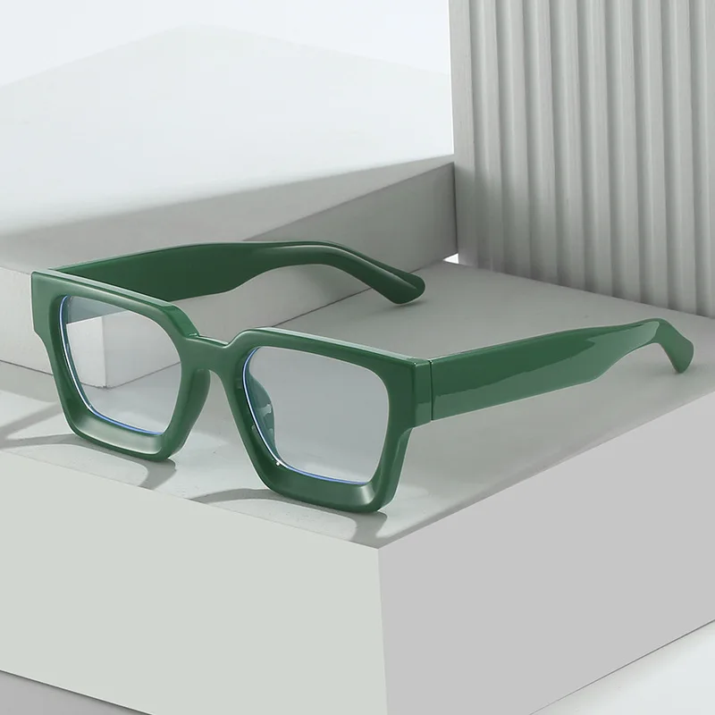 SO&EI Fashion Square Glasses Frame Women Clear Anti Blue Light Eyewear Vintage Men Optical Blue Green Frame