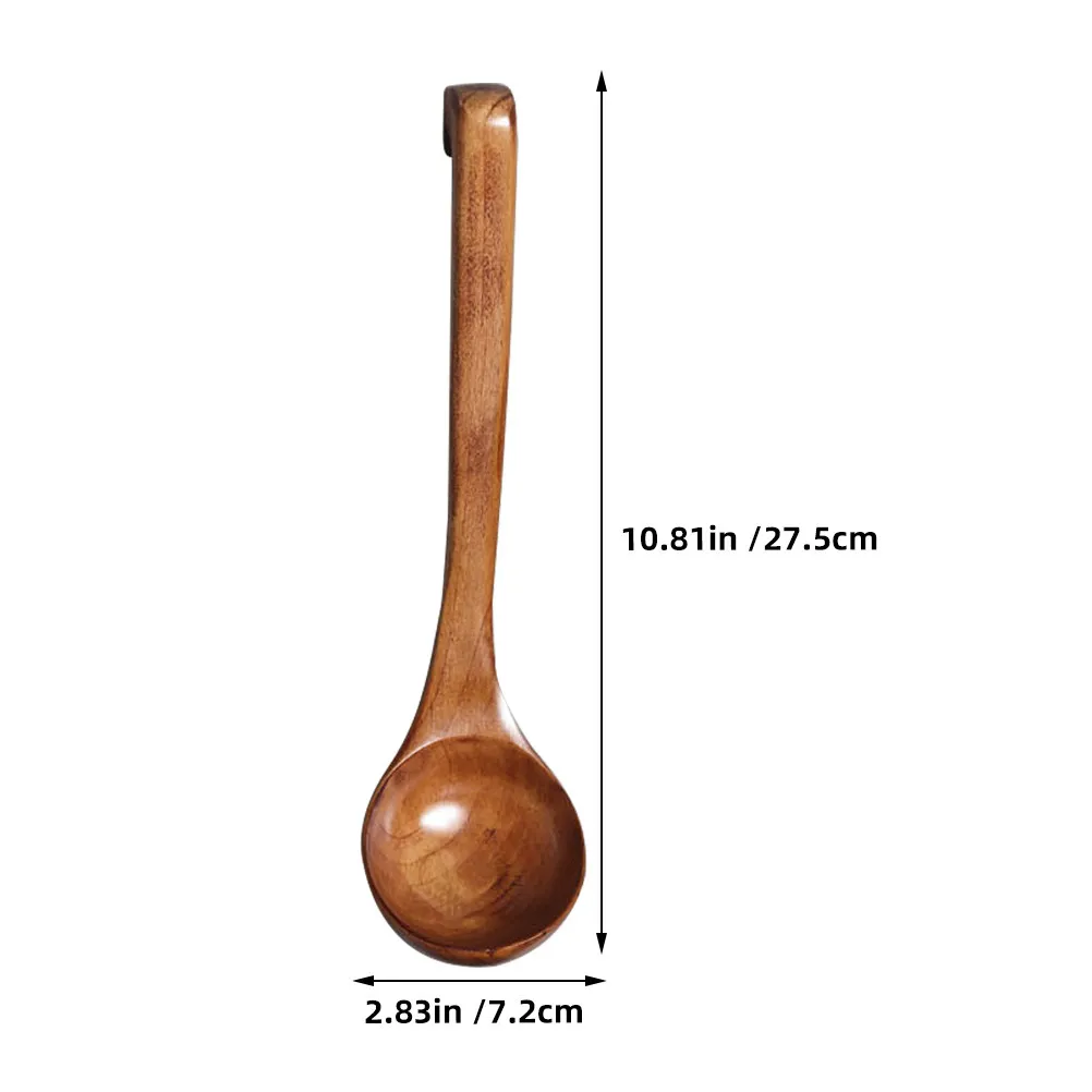 Wooden Soup Ladle Japanese Style Long Handle Natural Wood Spoon for Cooking Serving Soups and Stews