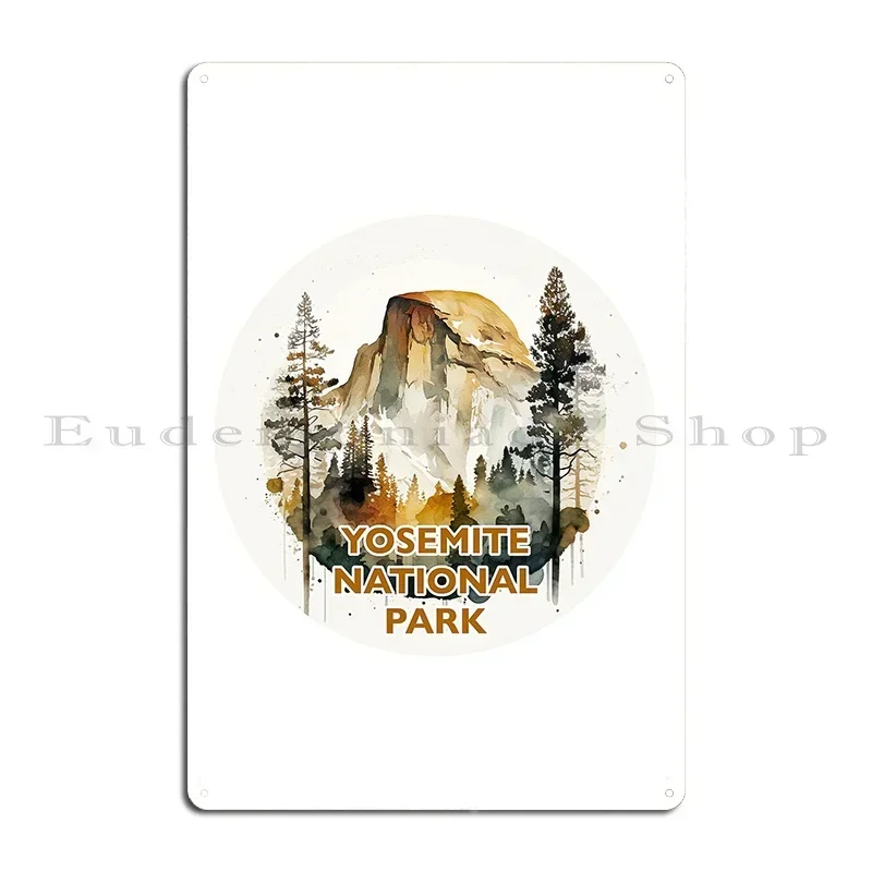 Yosemite National Park Boho Watercolor Circle Metal Sign Painting Party Funny Create Cinema Tin Sign Poster