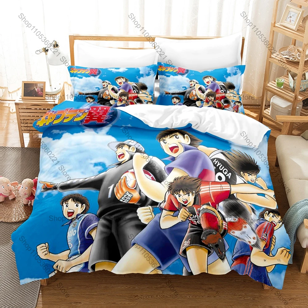 Kawaii Captain Tsubasa Three Piece Bedding Set Luxury Comforter Set with Queen King Size Cool Two household goods Anime Cama Inf