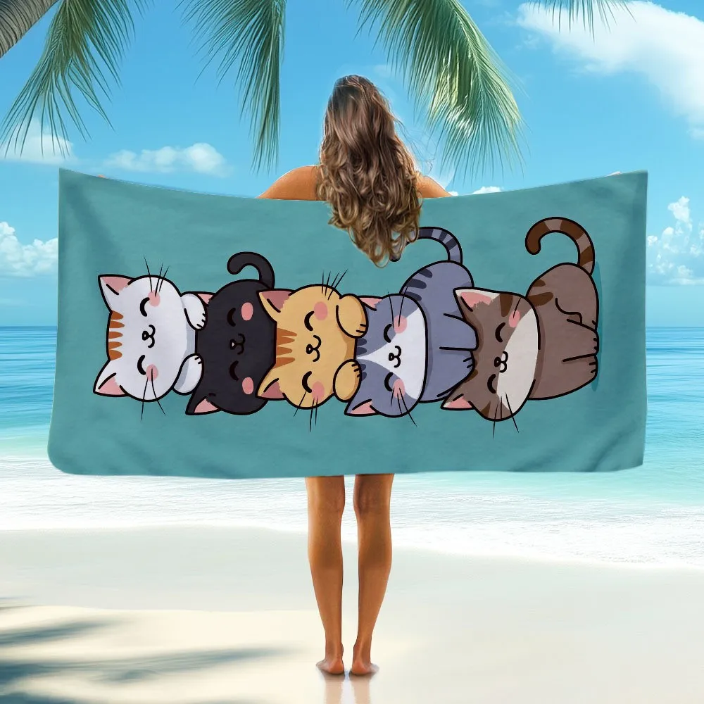 Cute Cartoon Kittens Beach Towel Patterned Sunscreen And Windproof Suitable For Swimming Pool Camping Travel Blanket