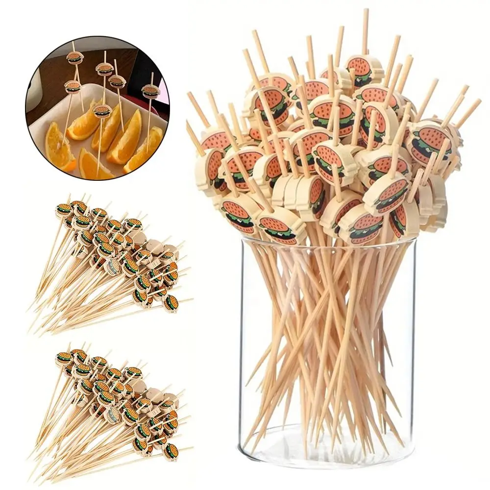 

Durable Hamburger Garnish Fruit Sticks Disposable Cartoon Food Sticks Party Buffet Bamboo Sticks
