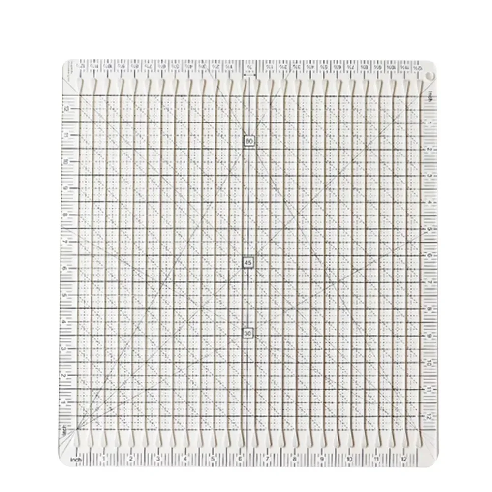 Cutting Assistant 5-in-1 Quilting Ruler Acrylic Easy To Read Scale Slotted Quilting Template Non Slip Square
