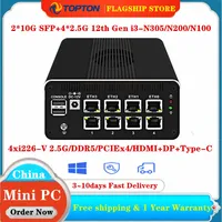 Topton Firewall Appliance 2*10G SFP+ 4x i226-V 2.5G Intel i3-N355 N305 N200 N150 N100 DDR5 NVMe Soft Router Mini PC Proxmox ESXi