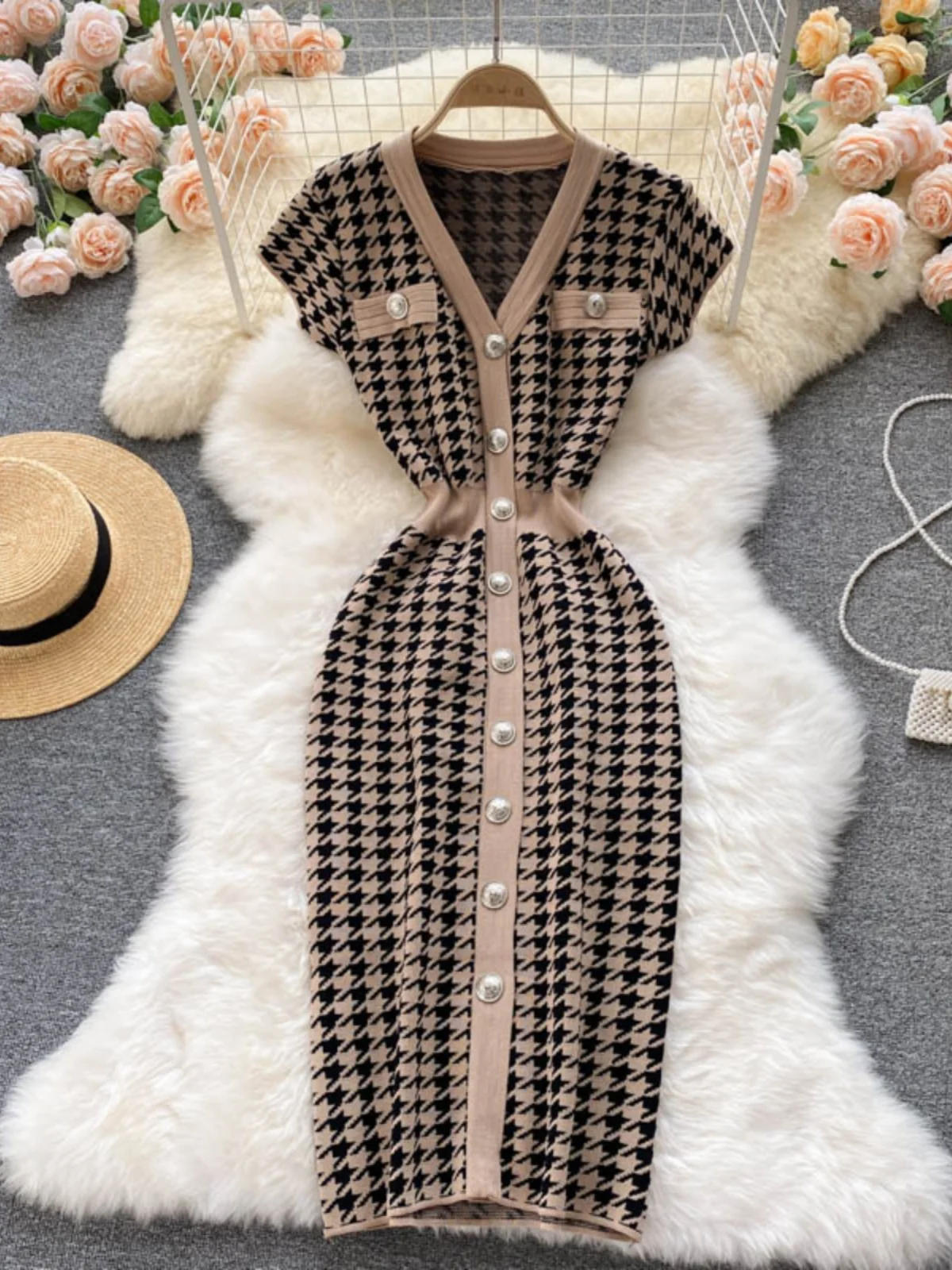 Retro lavorato a maglia Dr Vita stretta Autunno Nuovo Sle V-Ne Button Slim di media lunghezza Wrap Body Gonna Donna Casual Faion