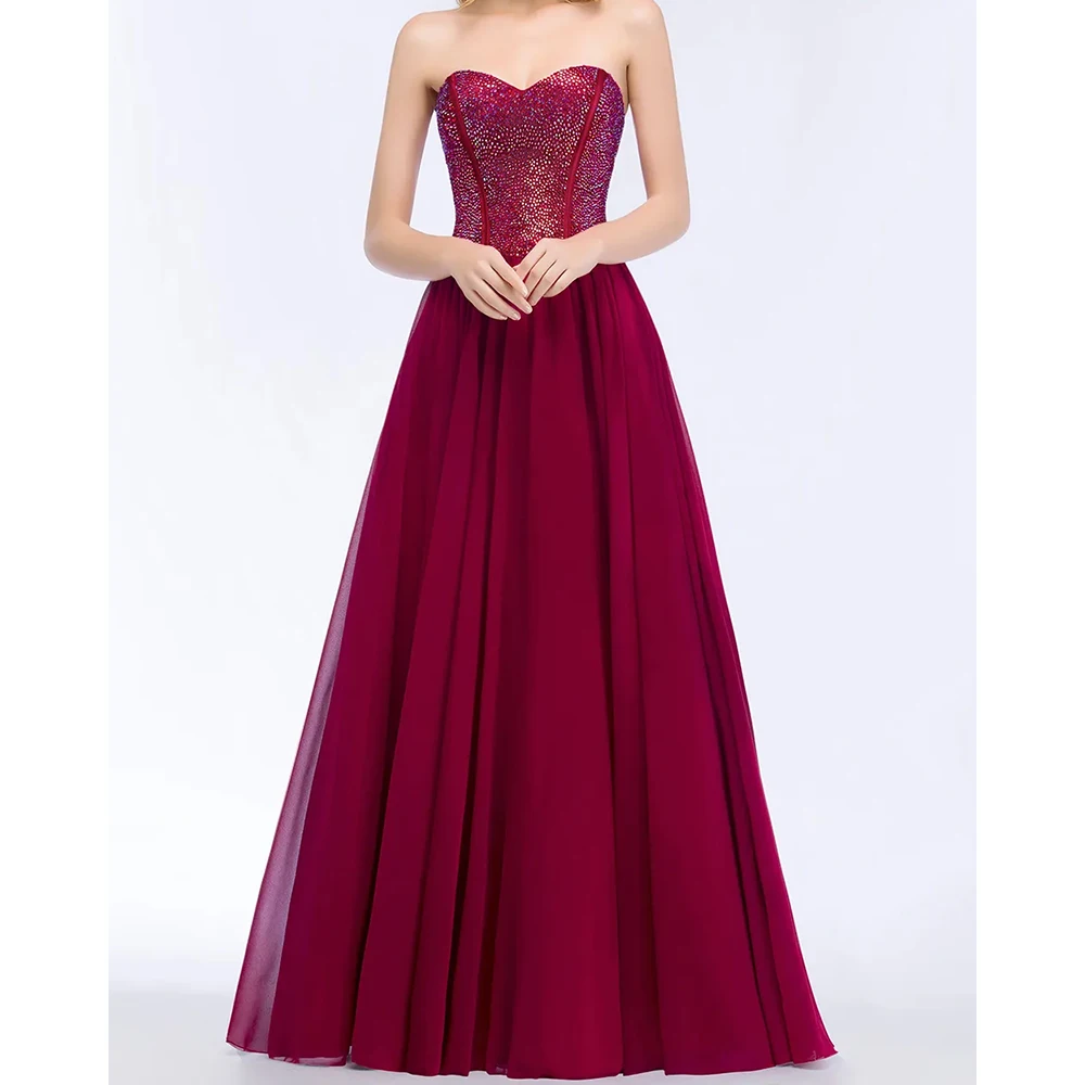 

Sparkling Evening Dress Strapless Prom Party Gown Beaded Sweetheart Neck Open Back Gala Dress A-Line Bridesmaid Wedding Guest