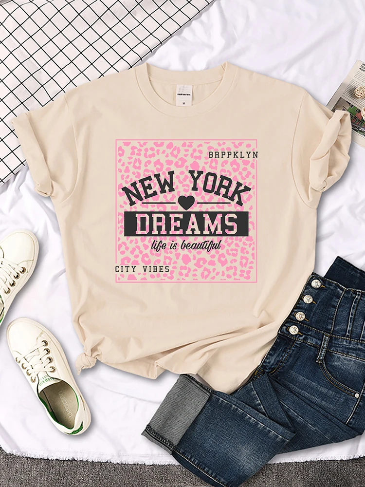 New York Dream Life Is Beautiful Tshirt Short Sleeve Hipster T-Shirt All-Match Casual Tshirt Round Neck Soft Comfortablet-Shirts