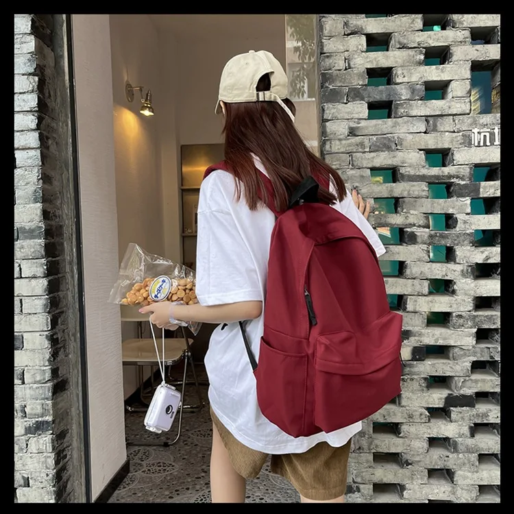 Women Schoolbag Waterproof Large Capacity School Backpack Smooth Zipper Solid Color Teens Girl Casual Daypack Bag Student Supply