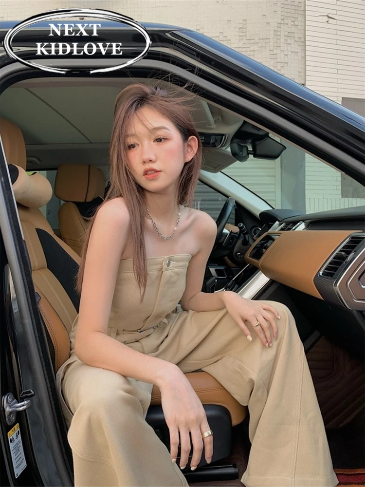 

Джинсовые брюки Ele Slimming Strapl с широкими штанинами, летние, модные, с высокой талией, из смесового хлопка, повседневные, удобные, ретро