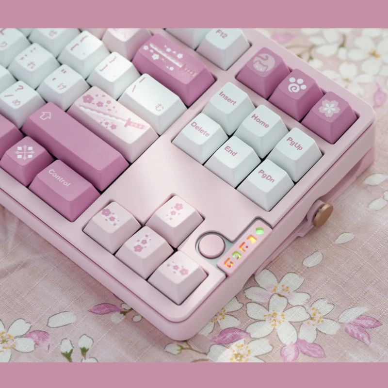 Imagem -03 - Mizutsune-keycaps Teclado Mecânico Tema Rosa Material Pbt Raiz Japonês Keycaps Adaptado ao Teclado Mecânico Presente